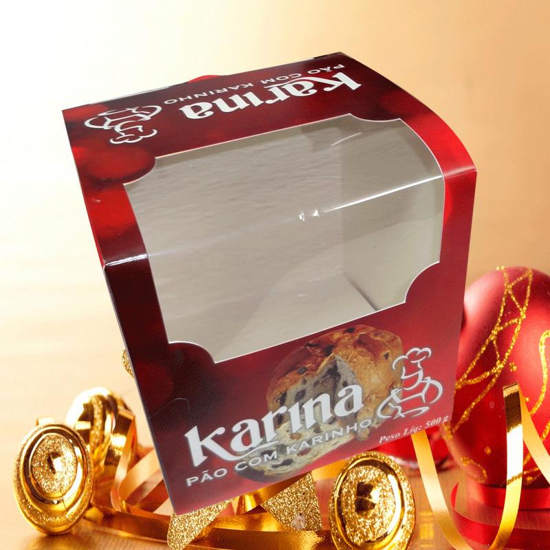 Embalagens-caixas para panetones Quadrado inteiriça com visor lateral- PNQIL